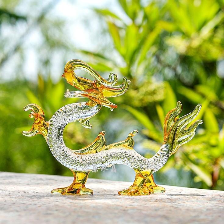 龍 ドラゴン 硝子 ガラス細工 置物 オブジェ 金龍 風水 開運 縁起 干支