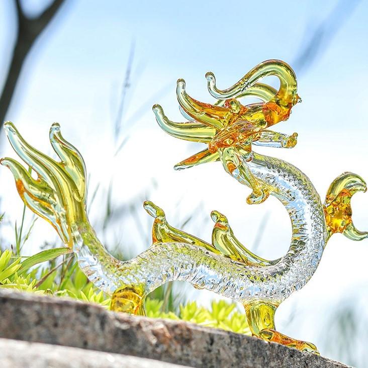 龍 ドラゴン 硝子 ガラス細工 置物 オブジェ 金龍 風水 開運 縁起 干支