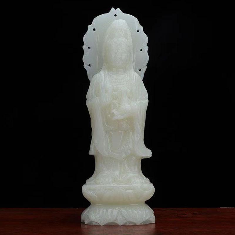 観音菩薩 ホワイト 白 神 神様 仏 仏像 翡翠インテリア オブジェ 幸運