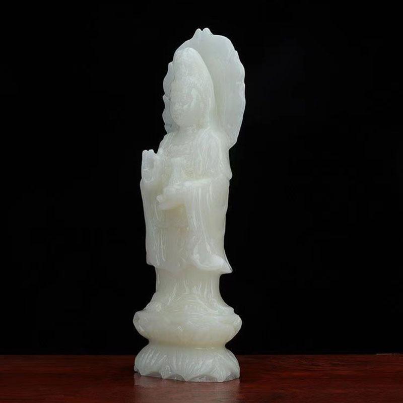 観音菩薩 ホワイト 白 神 神様 仏 仏像 翡翠インテリア オブジェ 幸運