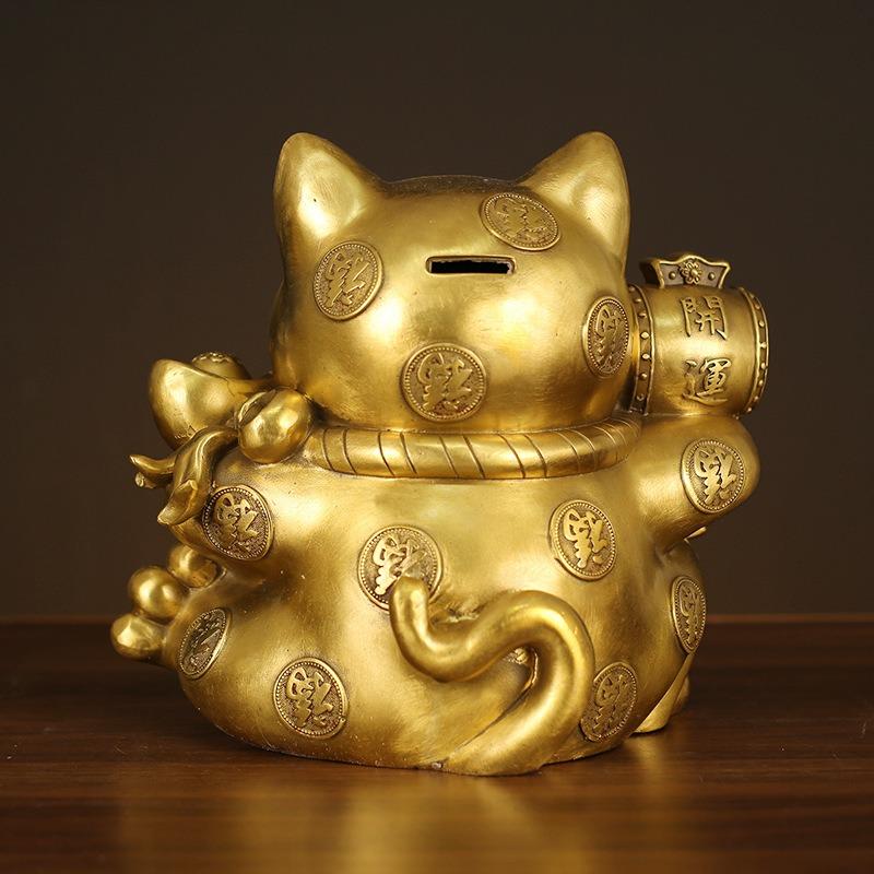 美品!.特大サイズ 黄金小判猫 貯金箱 ゴールド 置物 金色 招き猫 招き猫 猫 ゴールド 黄金 金色 原宝 貯金箱 置物 オブジェ 開運 金運