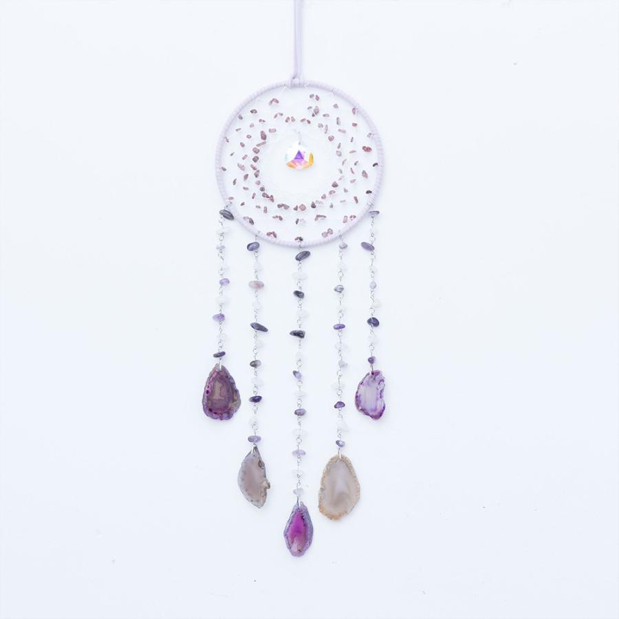 ドリームキャッチャー オーナメント モビール 紫 パープル 水晶 天然石