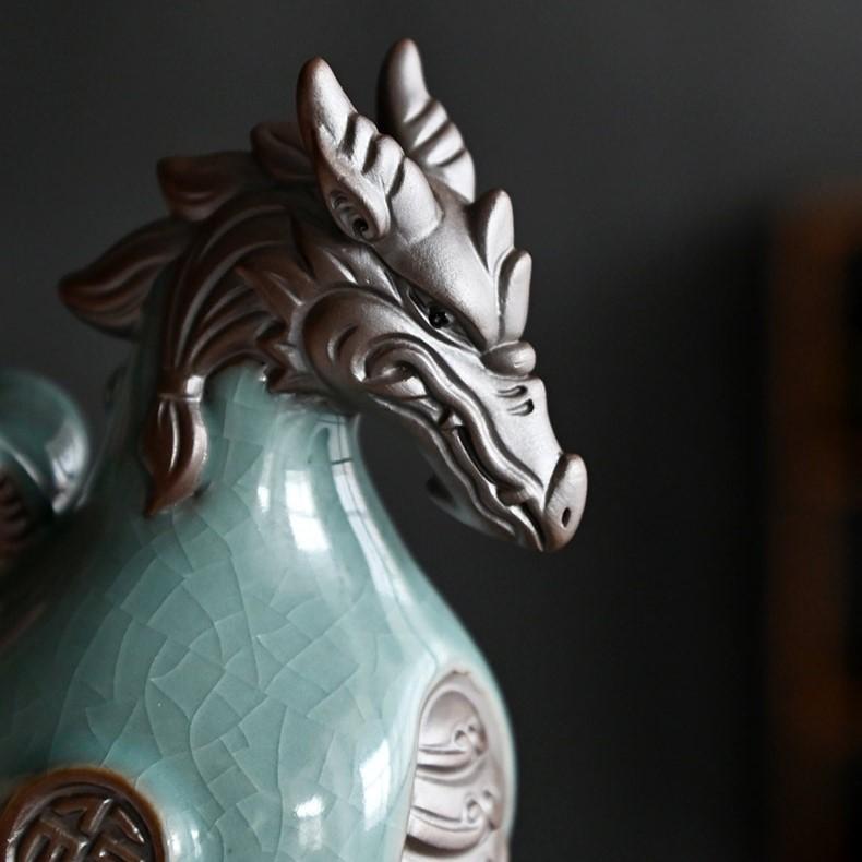龍 ドラゴン 竜 置物 オブジェ ブルー 青 セラミック 寝室 店舗 金運