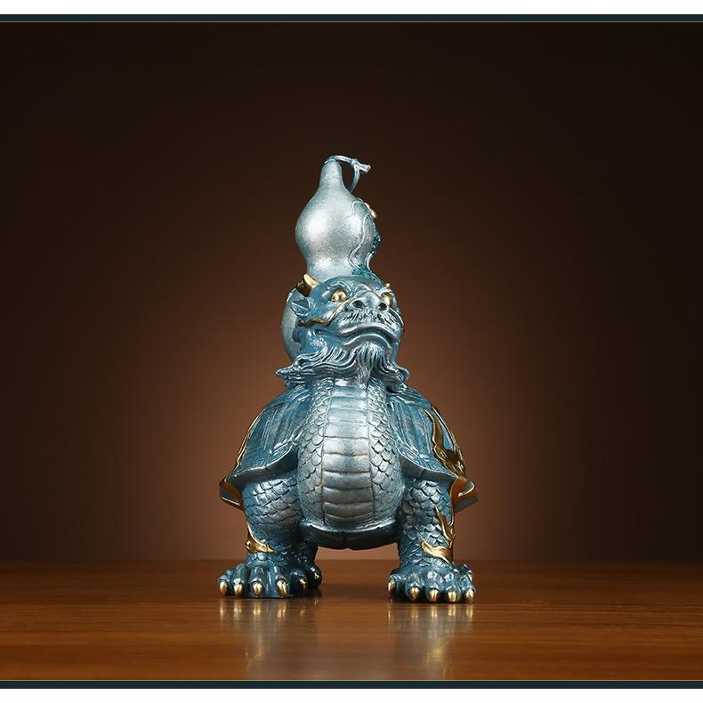 龍亀 龍 ドラゴン 亀 瓢箪 ひょうたん ブルー 青 置物 オブジェ 運気