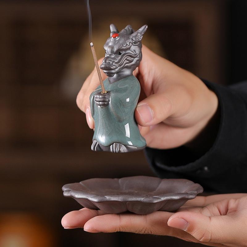 お香 お香立て 線香立て 龍 竜 ドラゴン ブルー 青 香炉 滝香炉 仏像