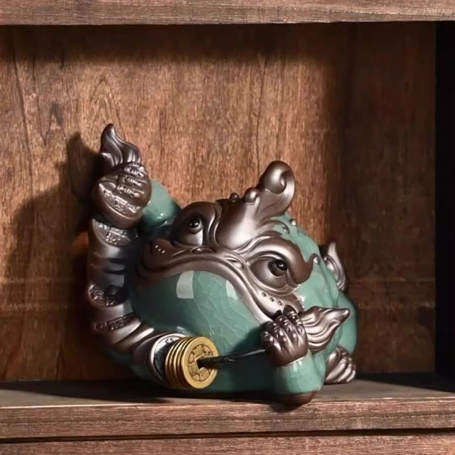 蛙 カエル 置物 オブジェ ブルー 青 高級感 財運 金運 開運 運気アップ