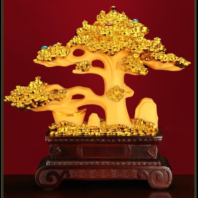 元宝 金のなる木 金 黄金 ゴールド 招財樹 富 繁栄 オブジェ 置物 インテリア 玄関 風水 縁起物 贈り物 プレゼント 樹脂素材 高級感 ...