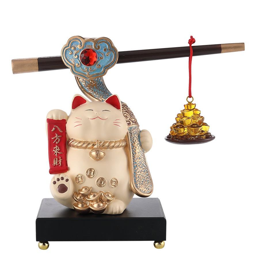 招き猫 猫 ネコ 元宝 ベージュ ホワイト 白 置物 オブジェ