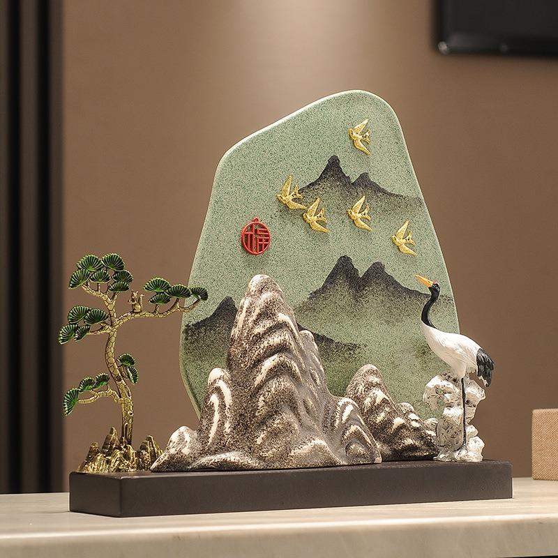鶴 つる 山 松の木 松 置物 オブジェ セラミック 風水グッズ 財運 金運 開運 運気アップ スピリチュアル 瞑想 禅 幸運 開運 浄化 幸運 開運 厄除け リビング_2