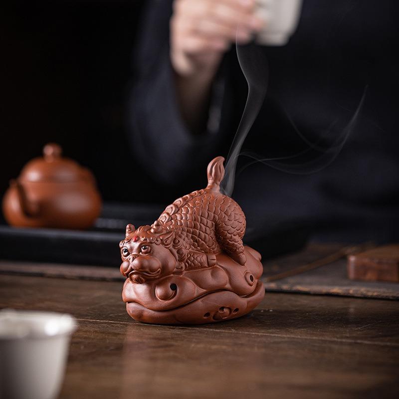 特大　銅製麒麟置物 　金属工芸 鋳物 縁起物　香炉　火屋無し、 麒麟 香炉 香炉飾り お香 線香 蚊取り線香 紫砂 優雅 伝統的 運 金運