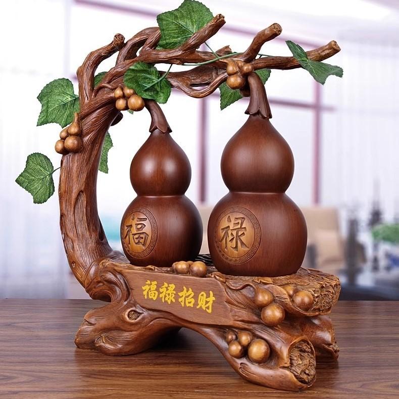 木製ひょうたん型置物 茶色 瓢箪 オブジェ 置物 ひょうたん 木目 樹脂素材 金 縁起物 家内安全