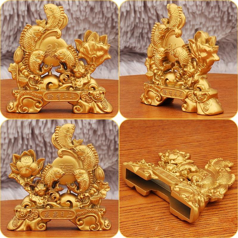 鯛 メデ鯛 蓮 蓮の花 金 ゴールド 黄金 置物 オブジェ 縁起物 開運