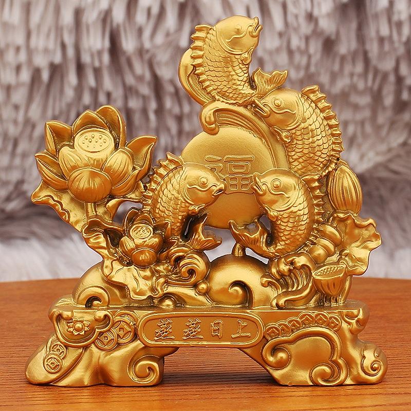 鯛 メデ鯛 蓮 蓮の花 金 ゴールド 黄金 置物 オブジェ 縁起物 開運