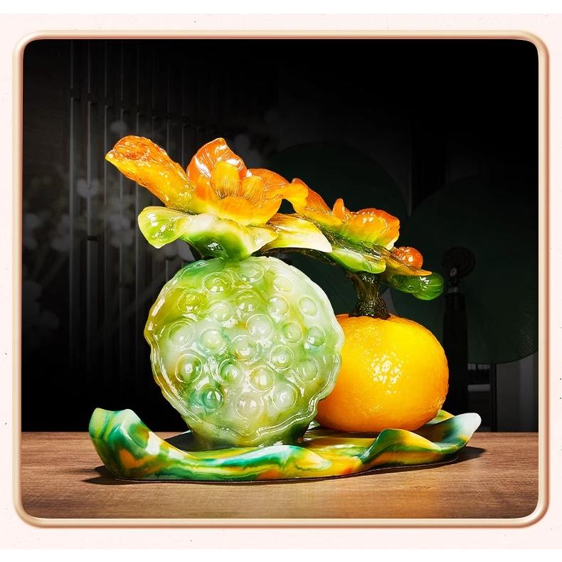 蓮の実 オレンジ 果実 置物 オブジェ 花 綺麗 金運 開運 運気アップ