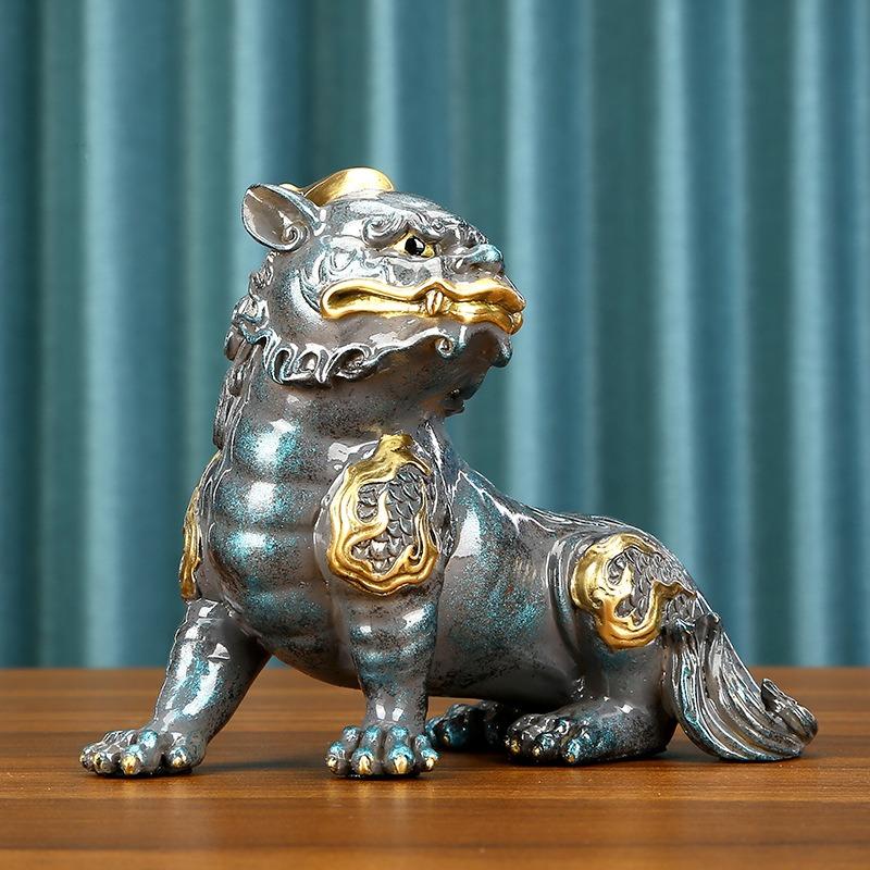 狛犬　獅子　額　額縁　ガラスなし　インテリア　アンティーク　　3 獅子 狛犬 招財 風水グッズ 黄金 ゴールド グレー 銅製 北京宮殿の門