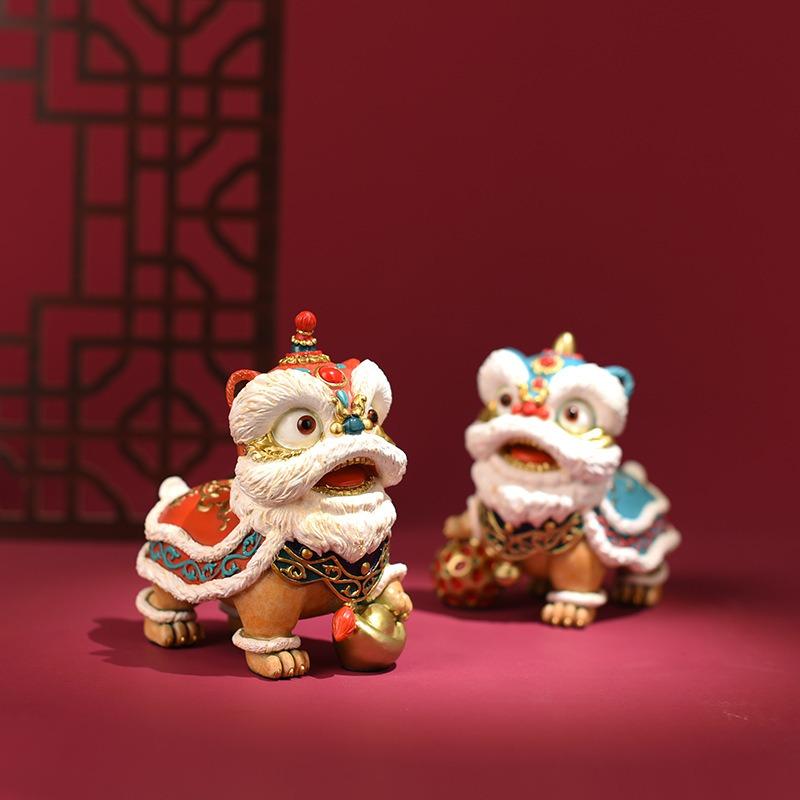 獅子舞 シシマイ 置物 オブジェ 2ペア 幸運 長寿 縁起物 魔除け 厄除