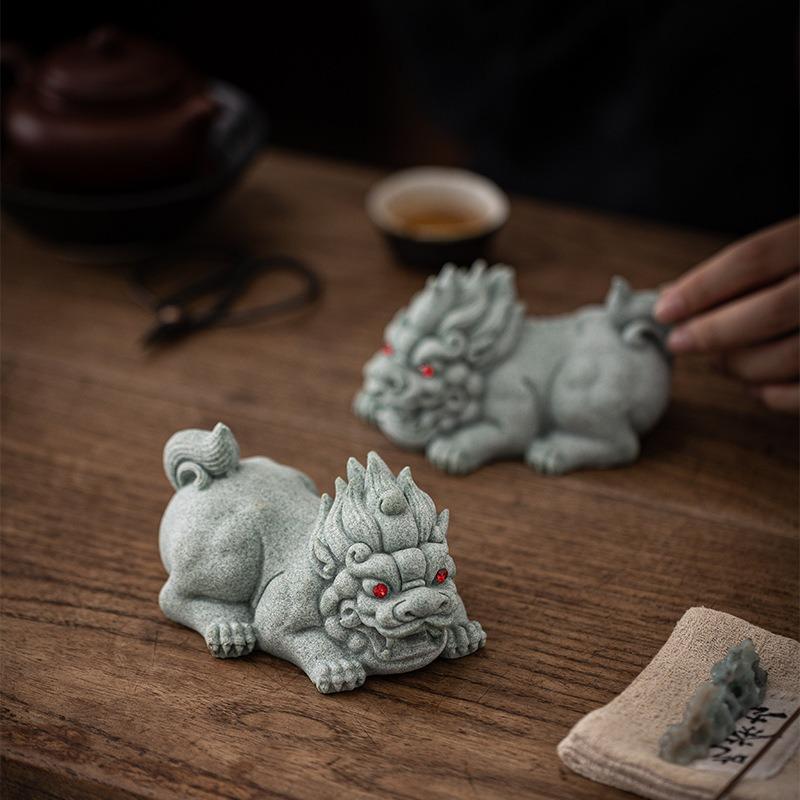貔貅 ヒキュウ 青砂石 置物 オブジェ 龍 龍の置物 商売〓盛 インテリア