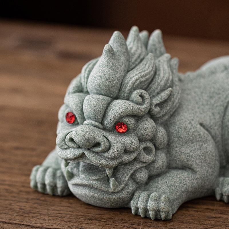 貔貅 ヒキュウ 青砂石 置物 オブジェ 龍 龍の置物 商売〓盛 インテリア
