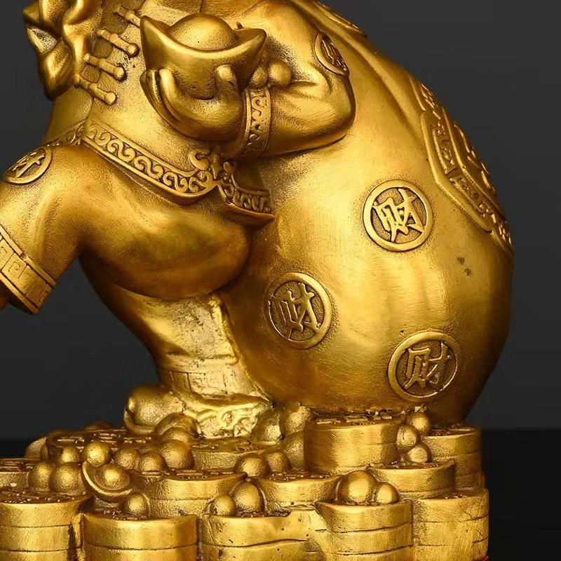 猿 サル 置物 オブジェ 金袋 招財 金色 ゴールド 黄金 銅製 インテリア