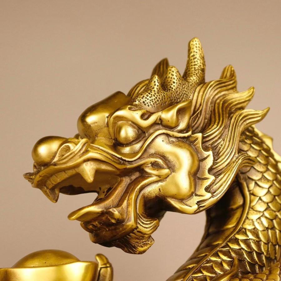 ドラゴン 龍 神龍 像 オブジェ 元宝 金 ゴールド 黄金 卓上置物 風水