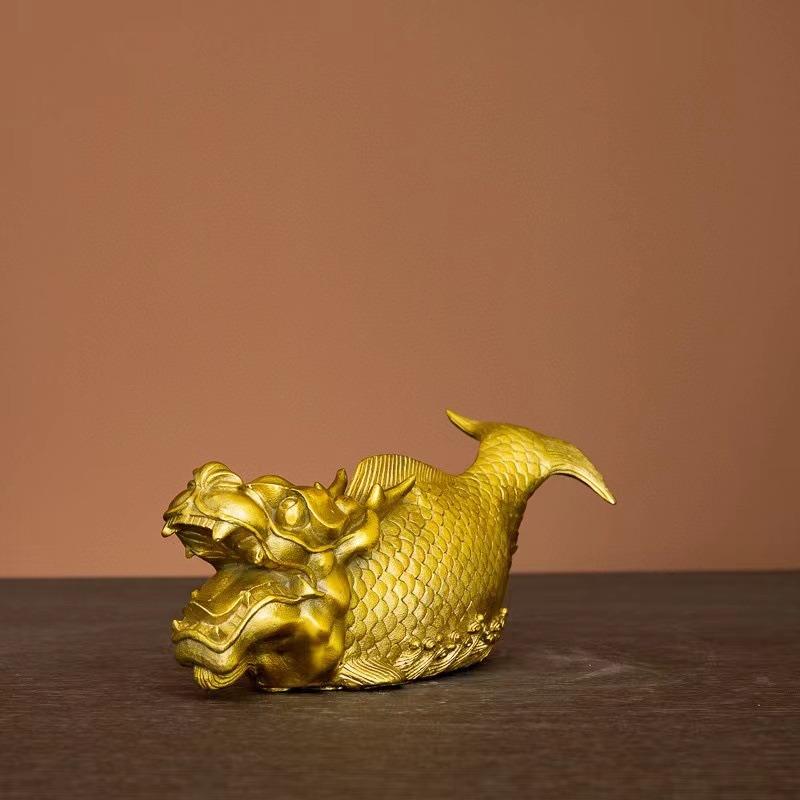 龍 ドラゴン 竜 魚 水獣 置物 オブジェ 金 黄金 ゴールド 金龍 風水