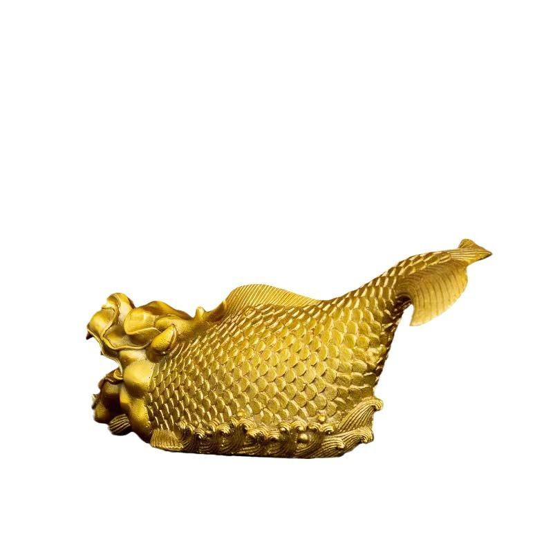 龍 ドラゴン 竜 魚 水獣 置物 オブジェ 金 黄金 ゴールド 金龍 風水