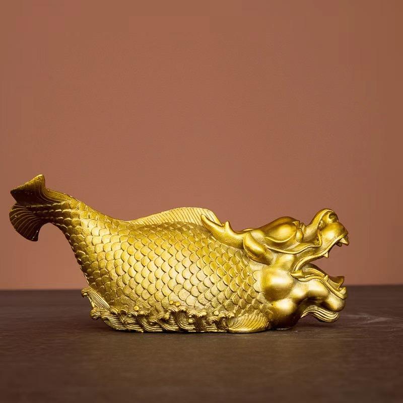 龍 ドラゴン 竜 魚 水獣 置物 オブジェ 金 黄金 ゴールド 金龍 風水