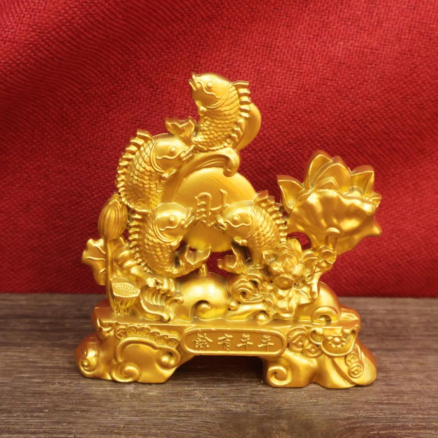 鯛 睡蓮 蓮の花 置物 オブジェ 金色 ゴールド 黄金 優雅 伝統的 運 金