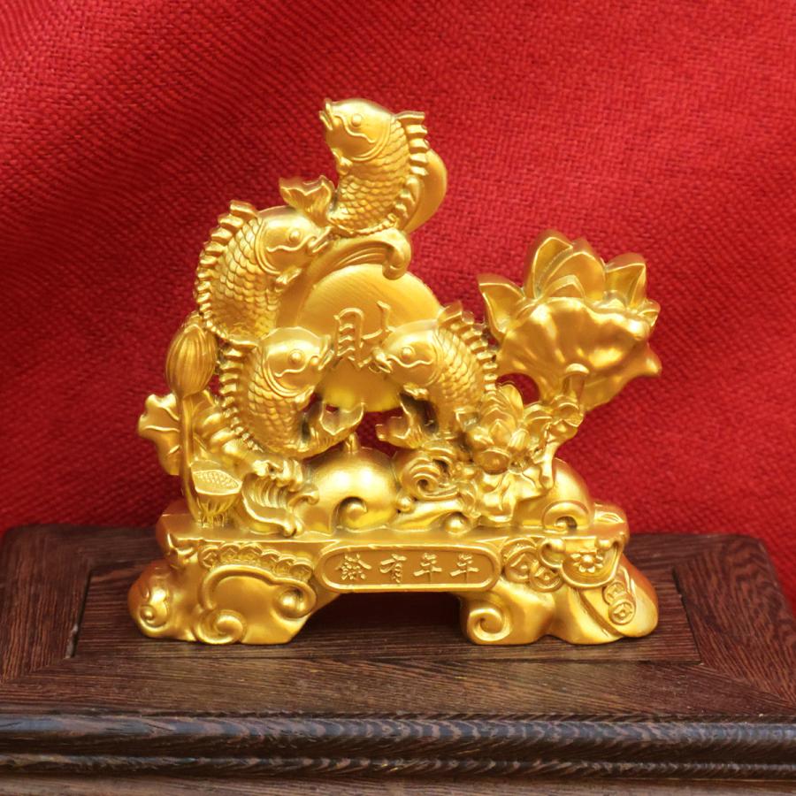 鯛 睡蓮 蓮の花 置物 オブジェ 金色 ゴールド 黄金 優雅 伝統的 運 金