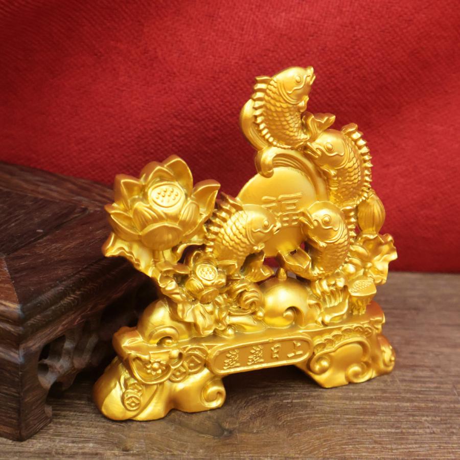 鯛 睡蓮 蓮の花 置物 オブジェ 金色 ゴールド 黄金 優雅 伝統的 運 金