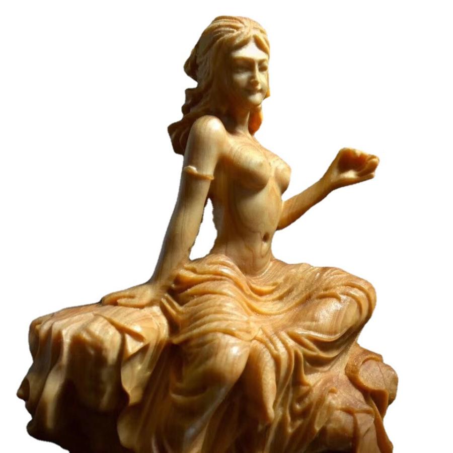 天女 観音 女神 仏像 木製 木彫り 彫刻 台座 美術 置物 インテリア レトロ 女神 天女 置物 オブジェ インテリア 玄関 木製 木彫 リビング 贈り物