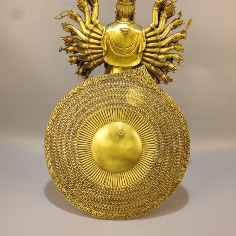 千手観音菩薩像 置物 オブジェ 真鍮製 観音菩薩 菩薩 ゴールド 金色