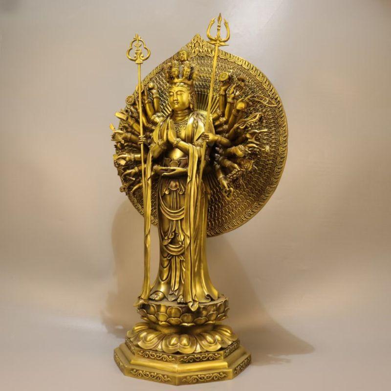 千手観音菩薩像 置物 オブジェ 真鍮製 観音菩薩 菩薩 ゴールド 金色