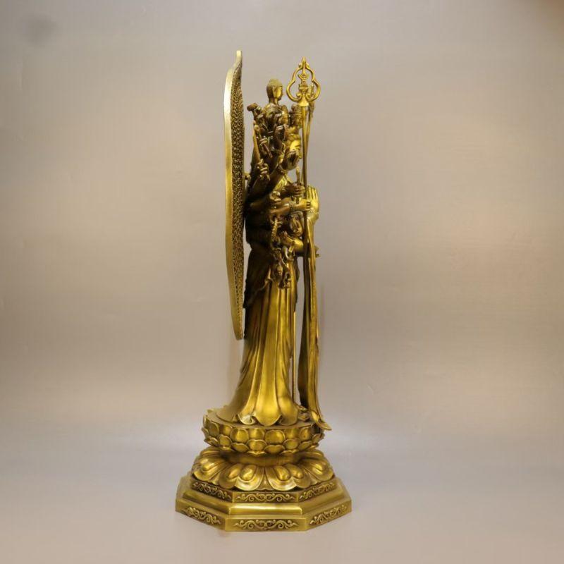 千手観音菩薩像 置物 オブジェ 真鍮製 観音菩薩 菩薩 ゴールド 金色