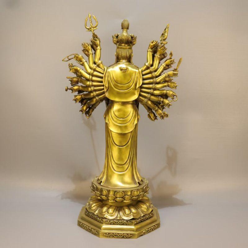 千手観音菩薩像 置物 オブジェ 真鍮製 観音菩薩 菩薩 ゴールド 金色