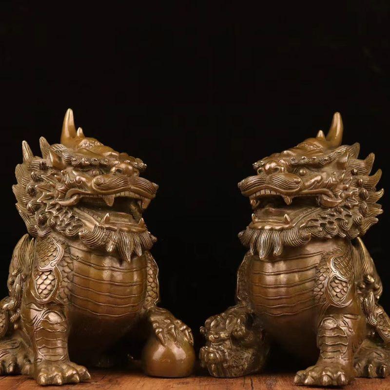 風水 麒麟 置物 オブジェ ペア 麒麟像 シーサー 瑞獣 真鍮製 銅製 吉祥 瑞獣 縁起物 守護神 神獣 麒麟の置物 金運アップ 財運招来 火麒麟 風水グッズ 商売繁盛_9