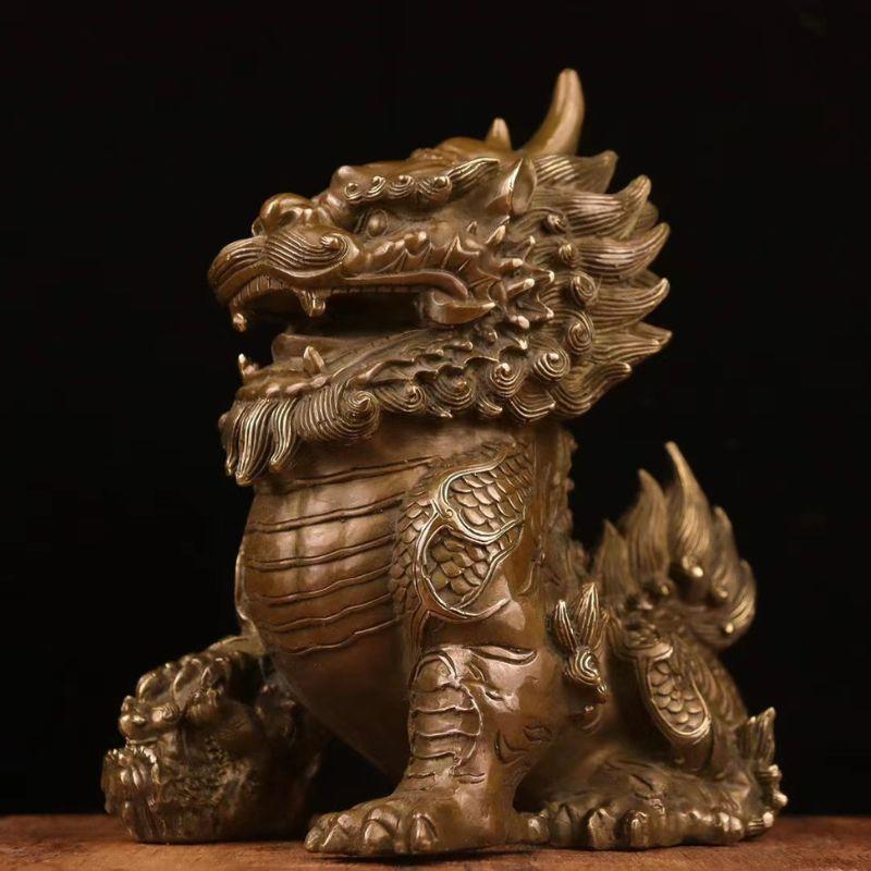 風水 麒麟 置物 オブジェ ペア 麒麟像 シーサー 瑞獣 真鍮製 銅製 吉祥 瑞獣 縁起物 守護神 神獣 麒麟の置物 金運アップ 財運招来 火麒麟 風水グッズ 商売繁盛_3