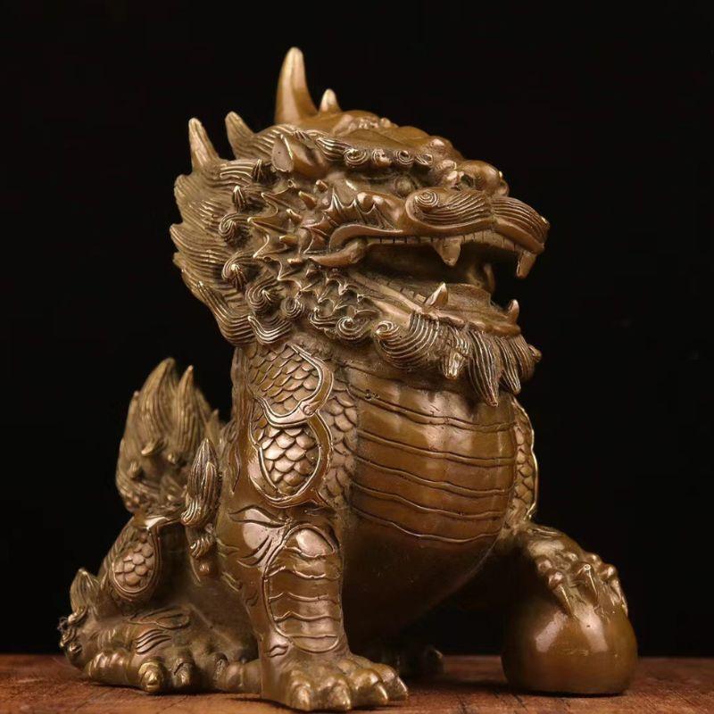 風水 麒麟 置物 オブジェ ペア 麒麟像 シーサー 瑞獣 真鍮製 銅製 吉祥 瑞獣 縁起物 守護神 神獣 麒麟の置物 金運アップ 財運招来 火麒麟 風水グッズ 商売繁盛_4