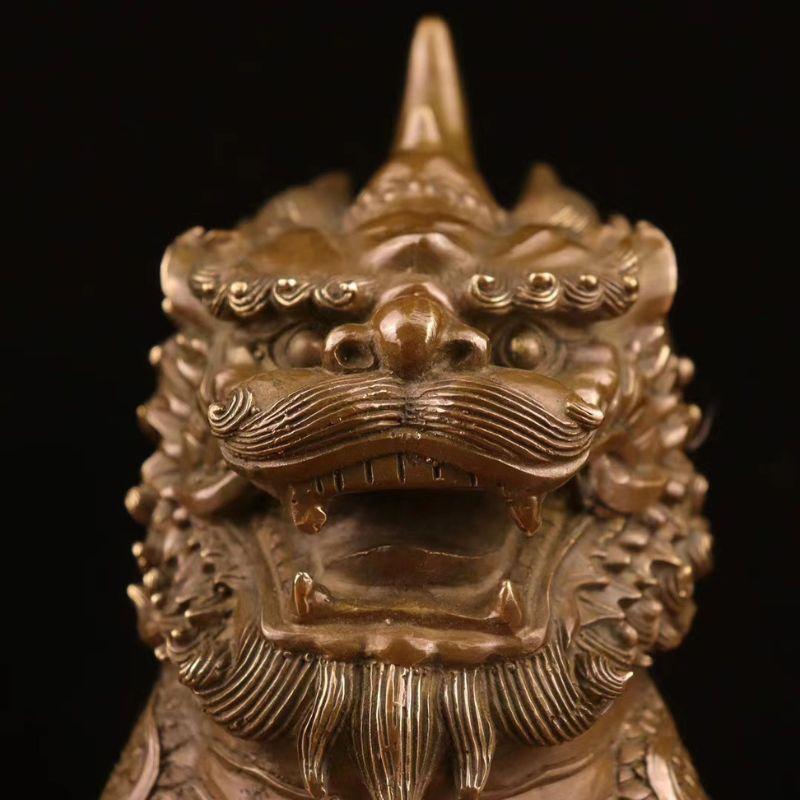 風水 麒麟 置物 オブジェ ペア 麒麟像 シーサー 瑞獣 真鍮製 銅製 吉祥 瑞獣 縁起物 守護神 神獣 麒麟の置物 金運アップ 財運招来 火麒麟 風水グッズ 商売繁盛_5
