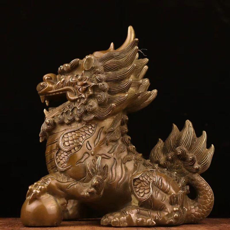風水 麒麟 置物 オブジェ ペア 麒麟像 シーサー 瑞獣 真鍮製 銅製 吉祥 瑞獣 縁起物 守護神 神獣 麒麟の置物 金運アップ 財運招来 火麒麟 風水グッズ 商売繁盛_6