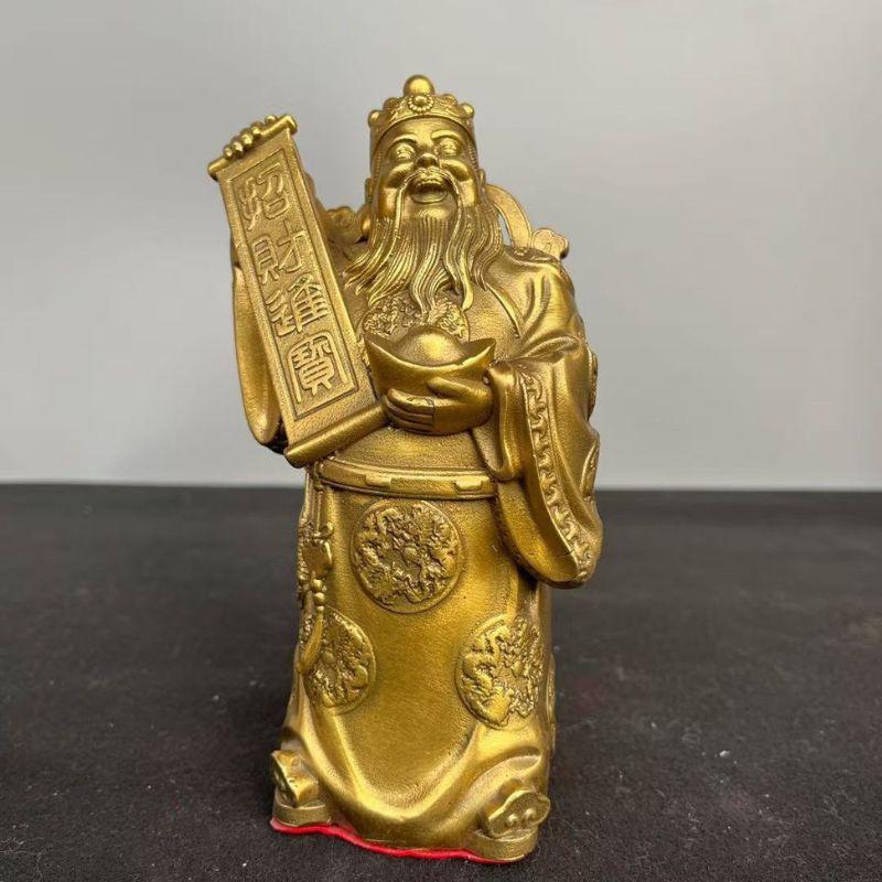 文財神 像 神 神様 置物 風水 立像 開運 招財進寶 元宝付き 銅製 商売