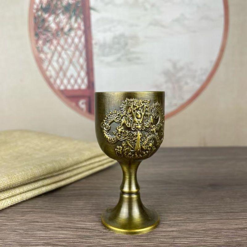 銅製 清乾隆竜鳳茶器 湯飲み 装飾品 現代工芸品 美術品 置物 ペアグラス 龍 鳳凰 風水 龍鳳杯 主人杯 ペア カップ 銅製 竜 ドラゴン