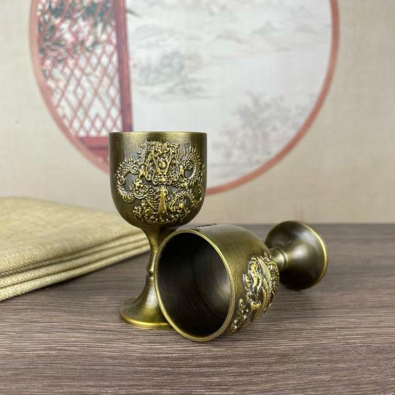 銅 細工 龍鳳分酒器 装飾品 工芸品 置物 ペアグラス 龍 鳳凰 風水 龍鳳杯 主人杯 ペア カップ 銅製 竜 ドラゴン