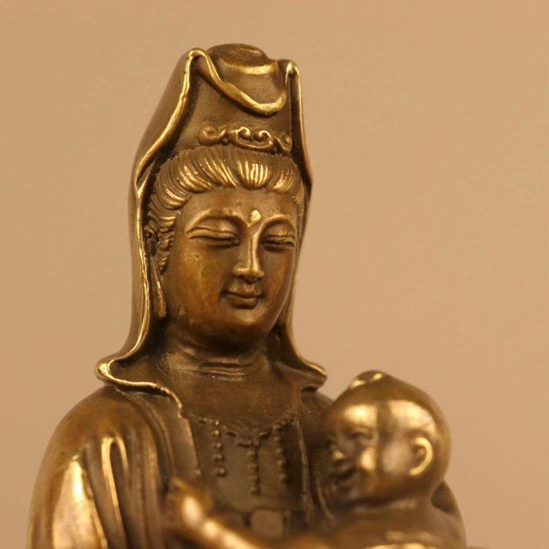 送子観音菩薩 菩薩像 観音像 風水 置物 オブジェ 銅製 仏像 子宝 祈願