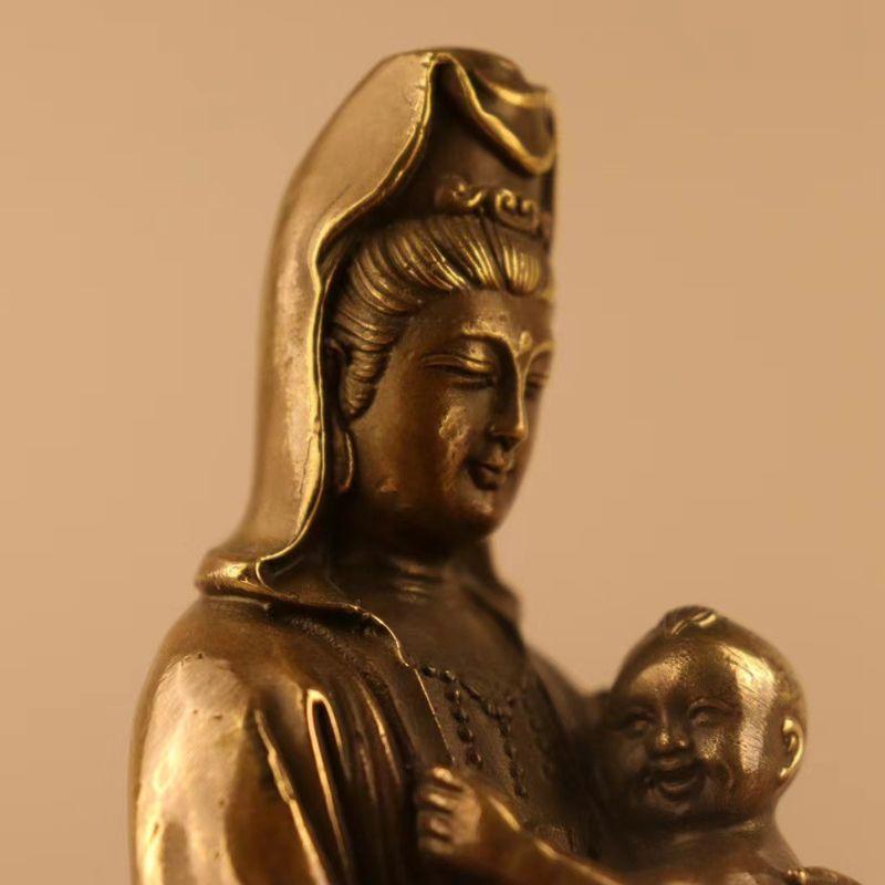 仏教美術 仏像 送子観音菩薩銅像 銅製品 工芸 品置物 送子観音菩薩 菩薩像 観音像 風水 置物 オブジェ 銅製 仏像 子宝 祈願