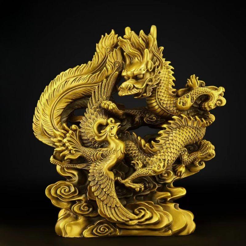 龍鳳 龍 竜 ドラゴン 置物 オブジェ 風水 開運 銅製 龍鳳呈祥 瑞獣置物