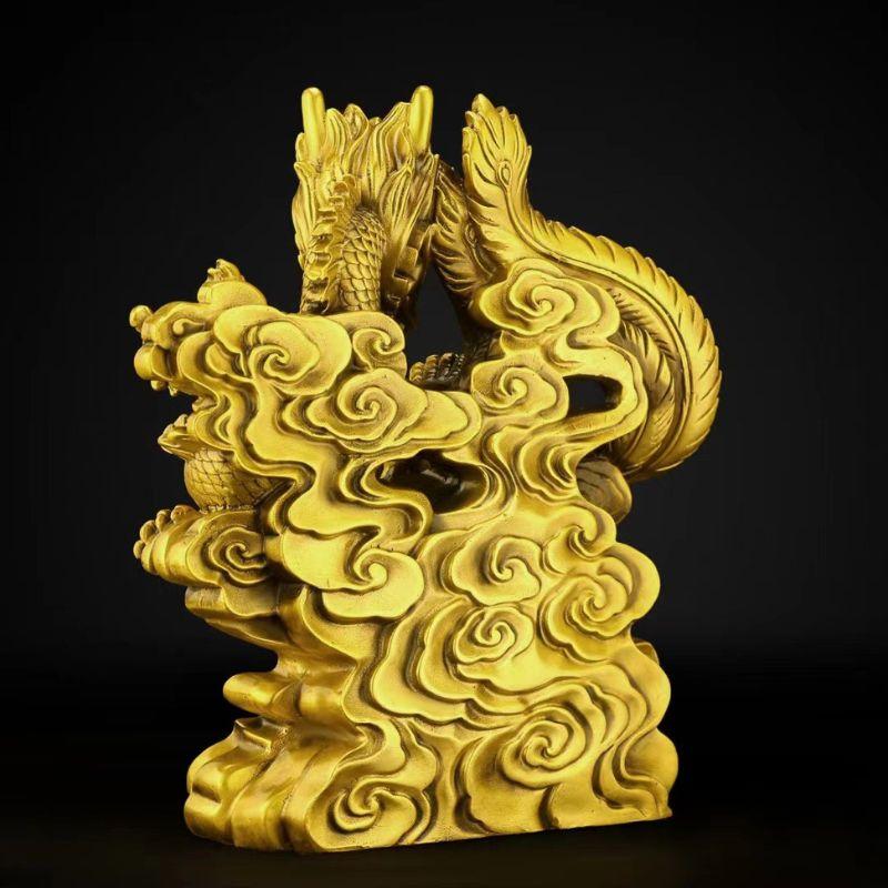 龍鳳 龍 竜 ドラゴン 置物 オブジェ 風水 開運 銅製 龍鳳呈祥 瑞獣置物