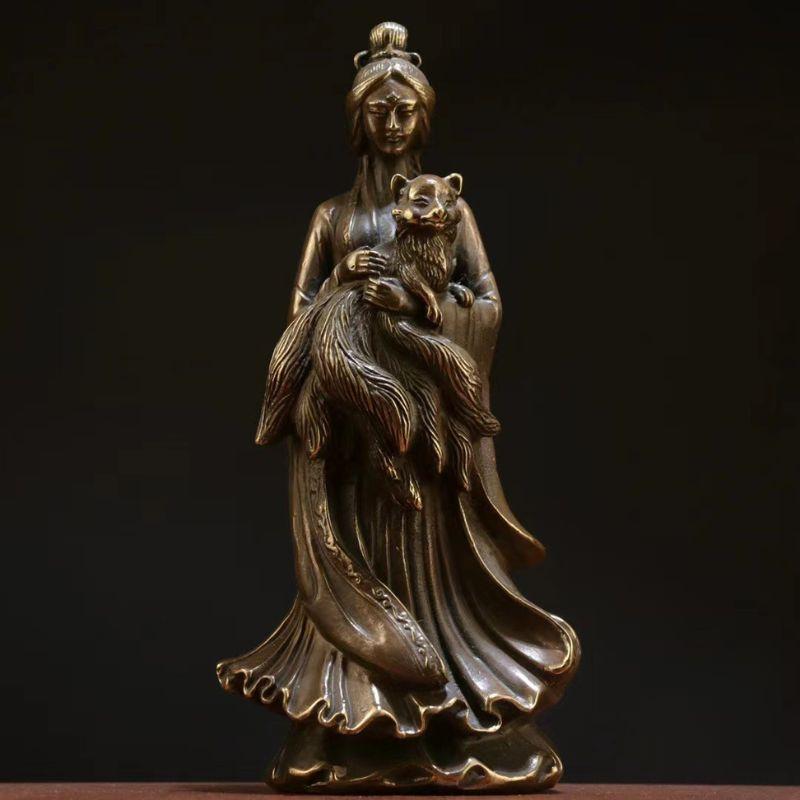 九尾狐仙 霊狐 装飾品 工芸品 美術品 置物 九尾の狐像 九尾霊狐像 神像 置物 オブジェ 風水 開運 妲己像 九姑娘