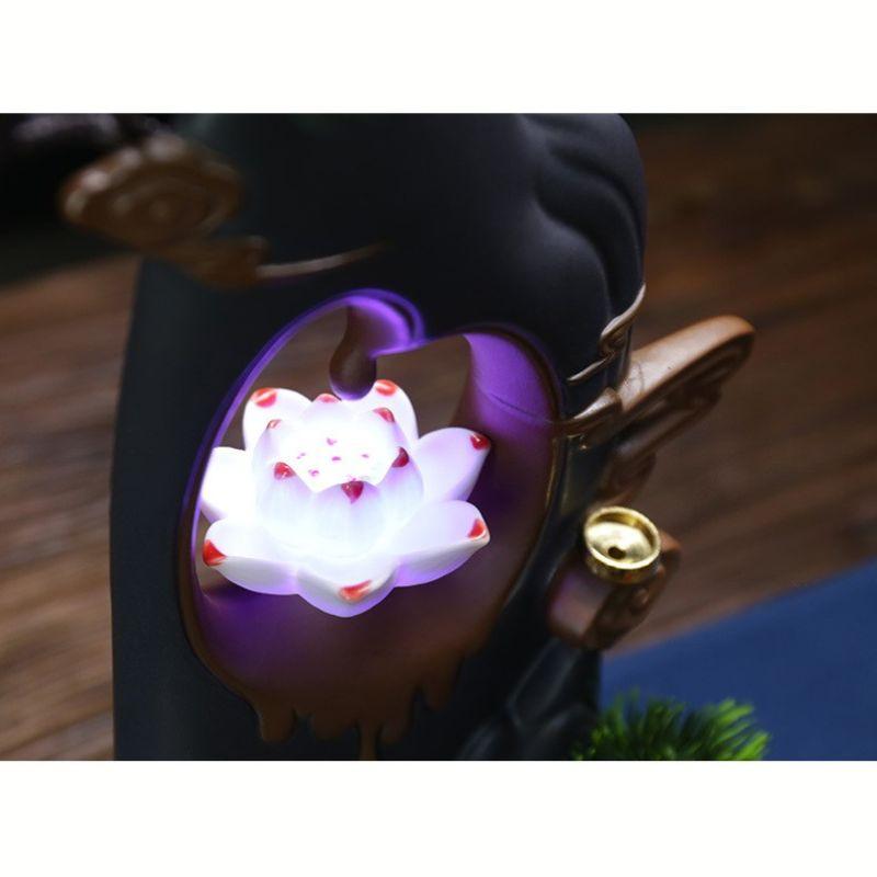 香炉 置物 蓮の花 滝流れ インテリア オブジェ LED ルームライト 風水
