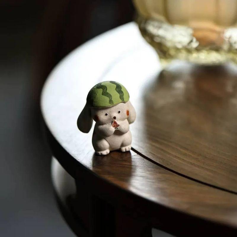 うさぎ 置物 スイカ 風水 卓上置物 インテリア かわいい ミニ置物 兎